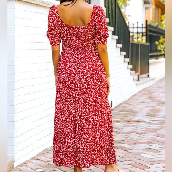 Wine Floral Print Smocked Maxi Dress - Picture 11 of 12